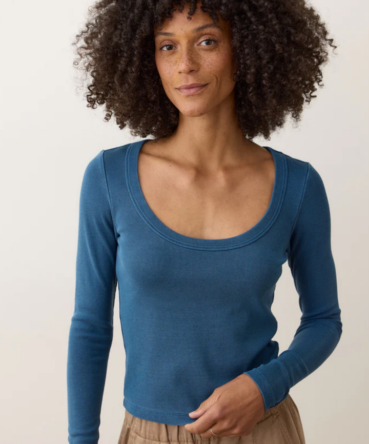 Lexi Rib Sun-In Scoop Tee in Deep Aqua