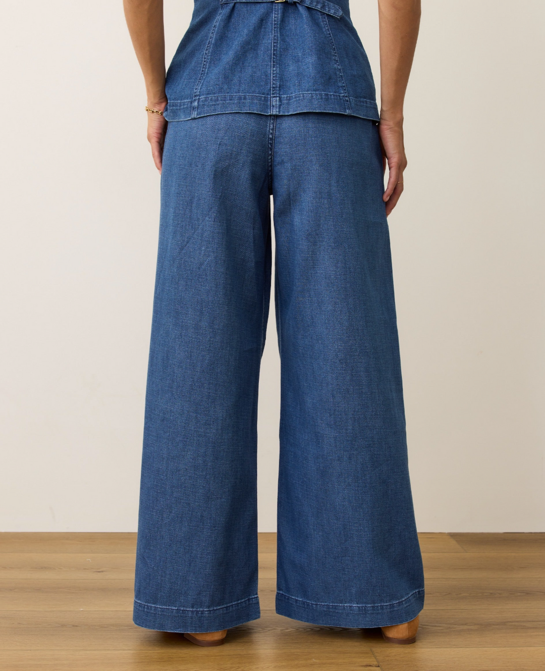 Allison Pleated Wide Leg Denim Trouser in Medium Wash