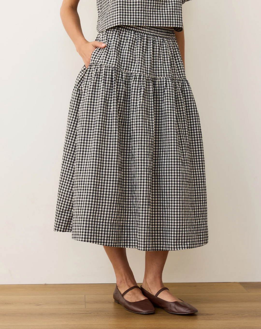 Gia Poplin Skirt in Black & White Gingham