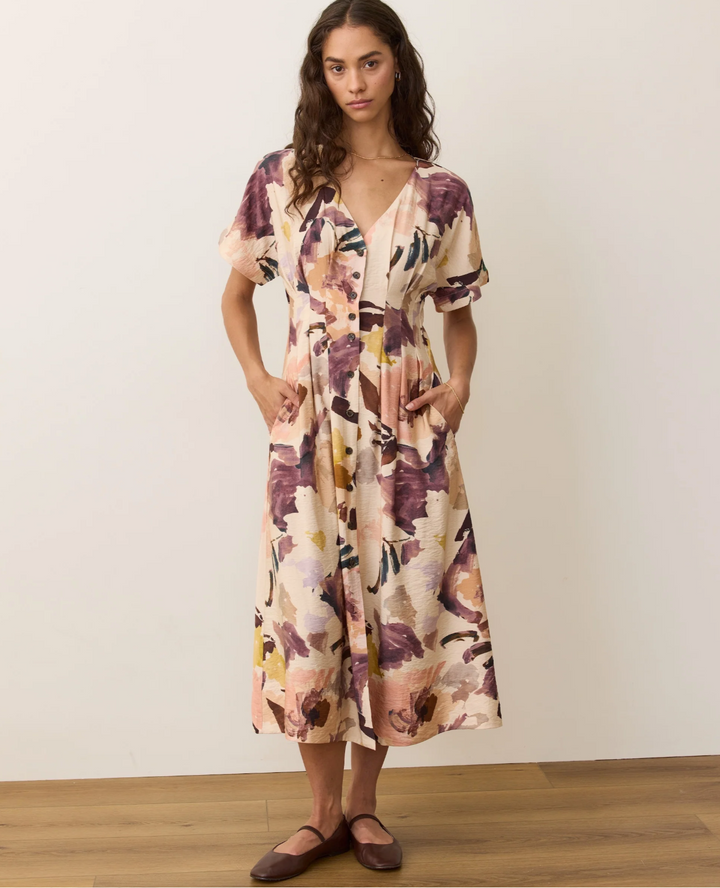 Naomi Midi Dress in Watercolor Floral