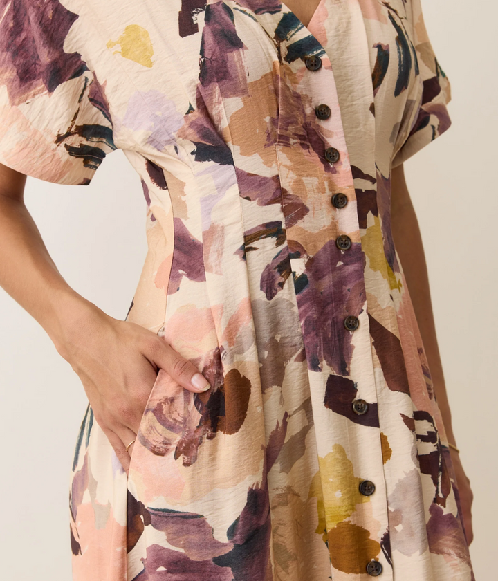 Naomi Midi Dress in Watercolor Floral