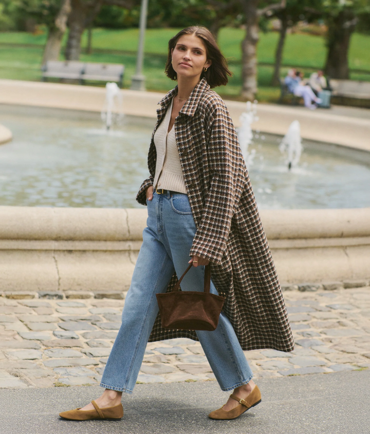 Hayes Houndstooth Trench Coat in Neutral Herringbone