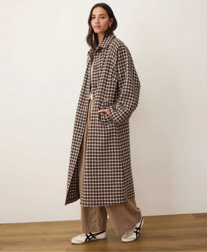 Hayes Houndstooth Trench Coat in Neutral Herringbone