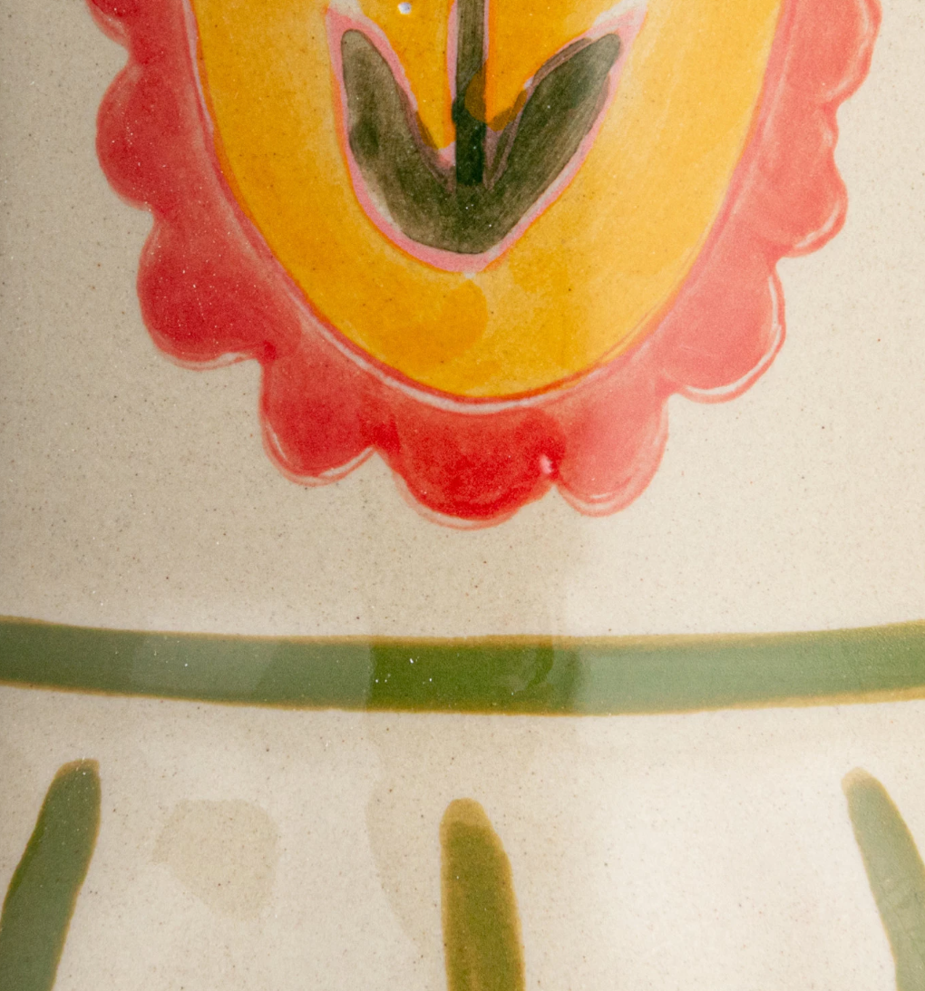 Hand-Painted Stoneware Flower Urn