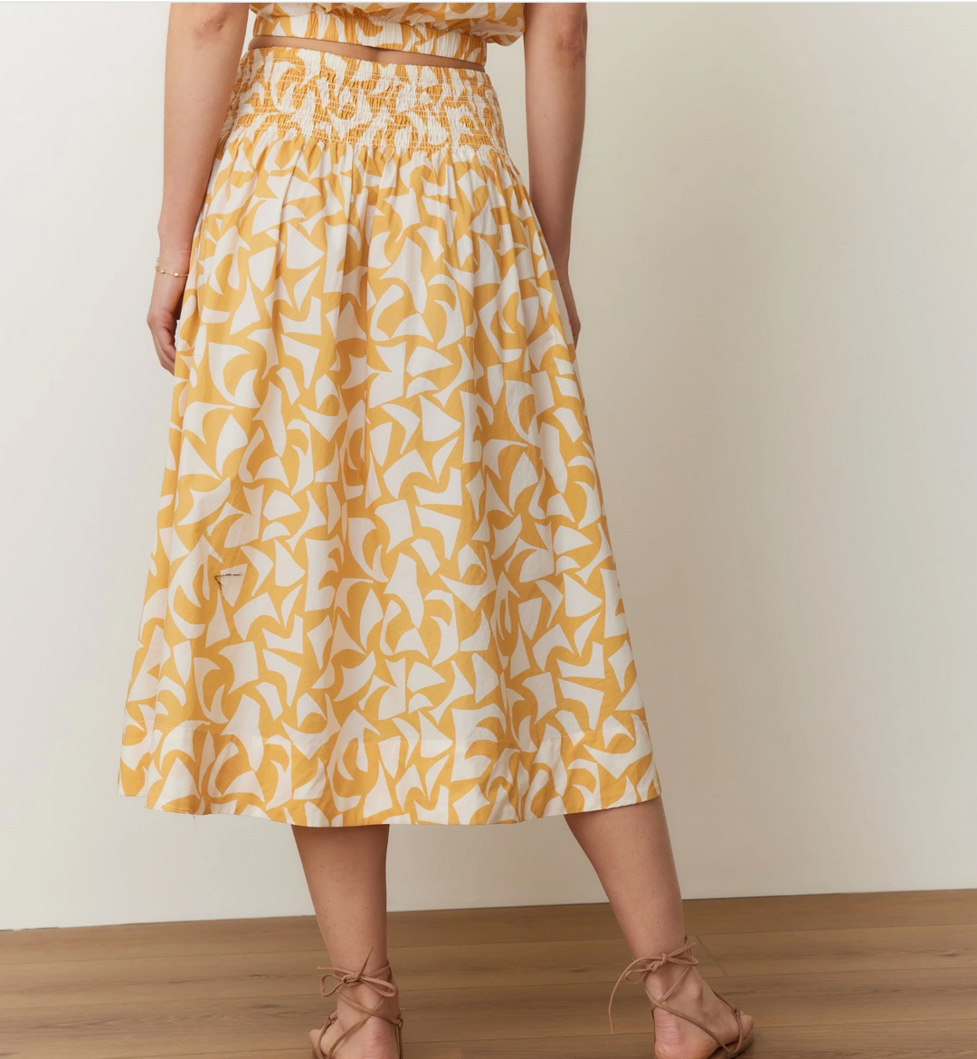 Bea Poplin Midi Skirt in Marigold Geo