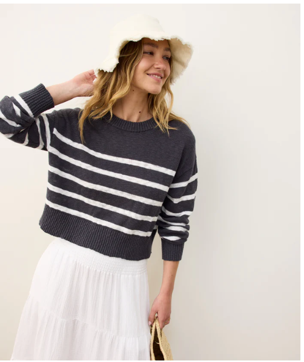 Seabreeze Crewneck Sweater in Navy Stripe