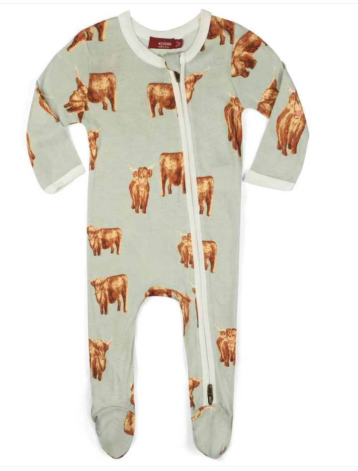Highland Cow Footed Zipper Romper