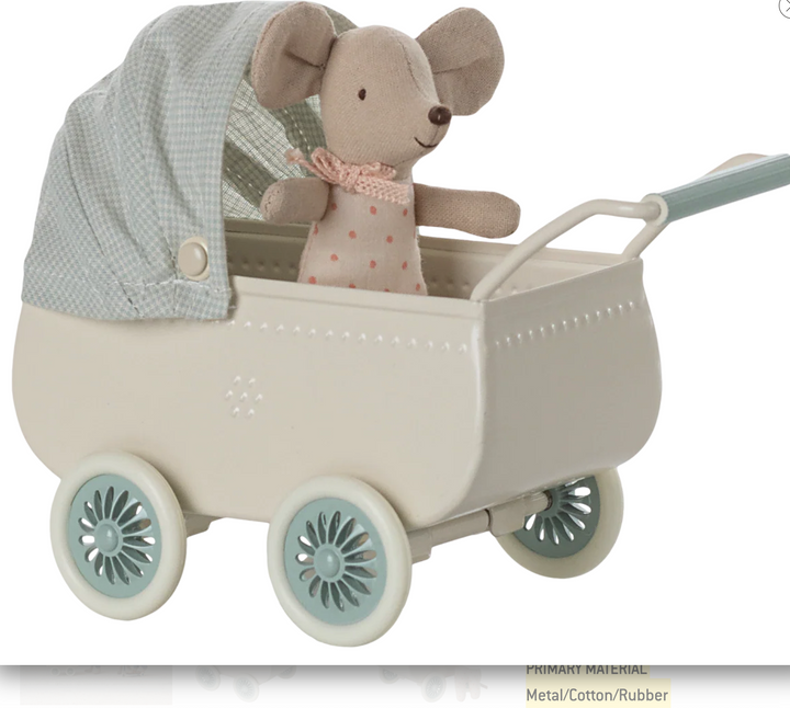 Pram with Baby Mouse in Mint