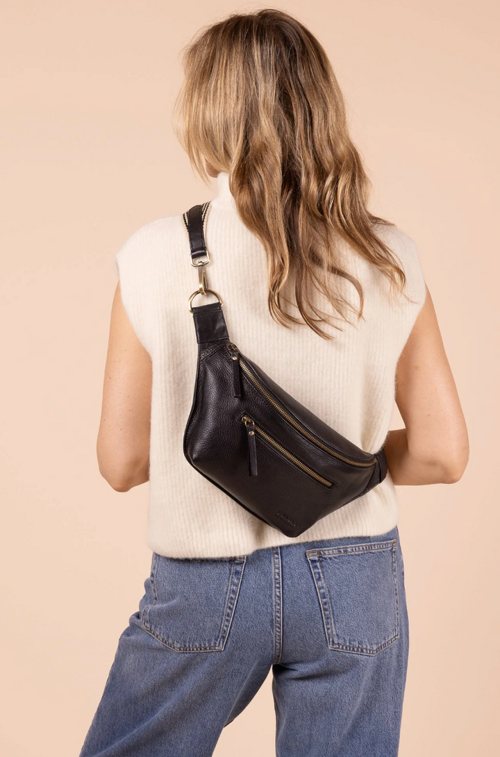 Drew Leather Bum Bag in Black or Cognac