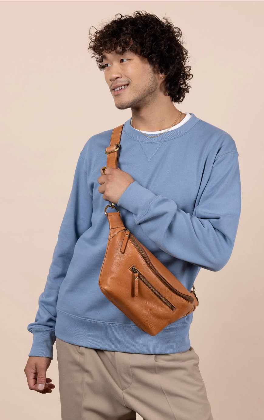 Drew Leather Bum Bag in Black or Cognac