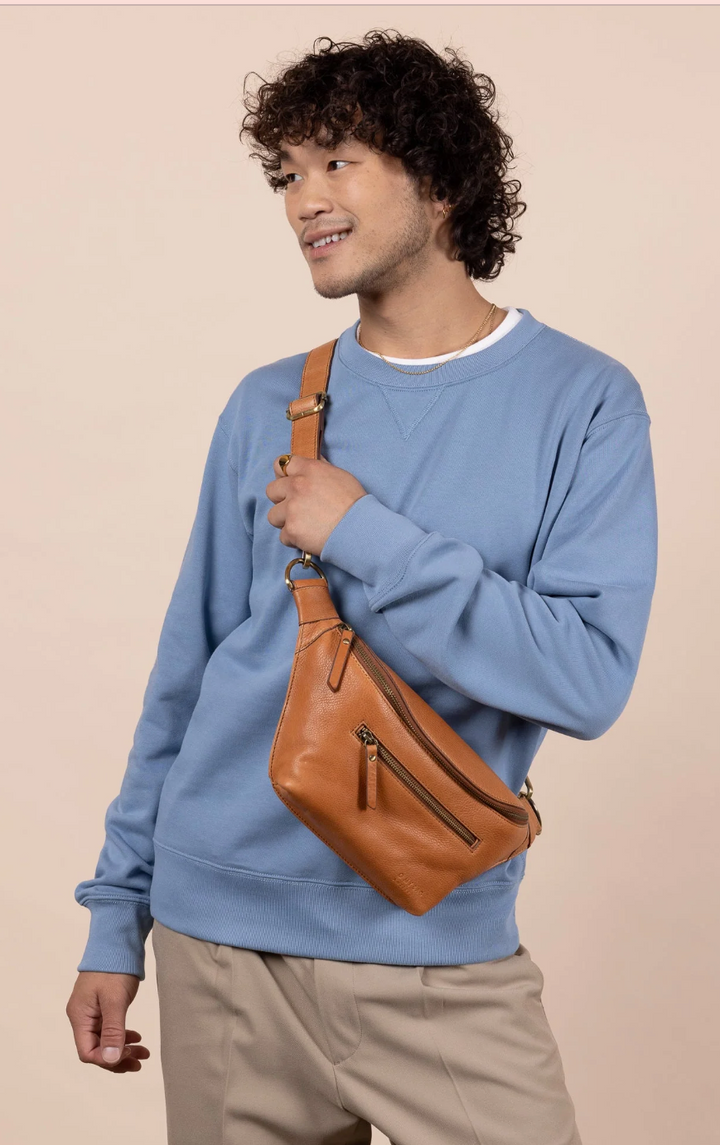 Drew Leather Bum Bag in Black or Cognac