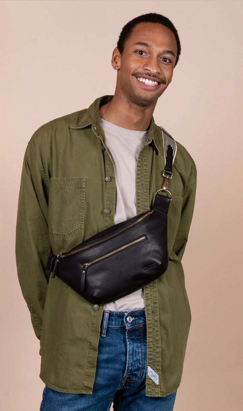 Drew Leather Bum Bag in Black or Cognac