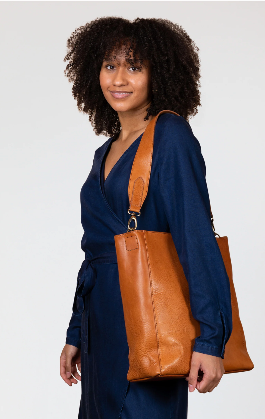 Sofia Leather Tote in Cognac or Black