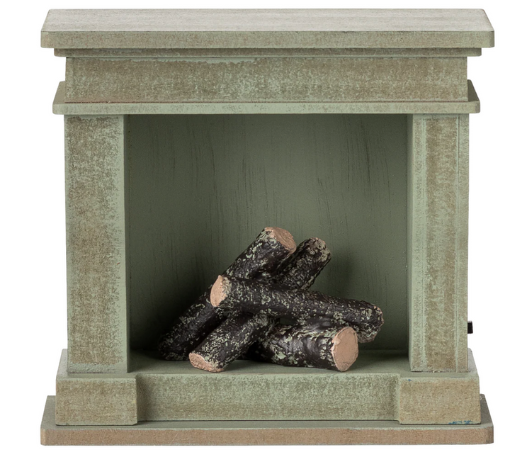 Miniature Fireplace, Mouse, in Dusty Green