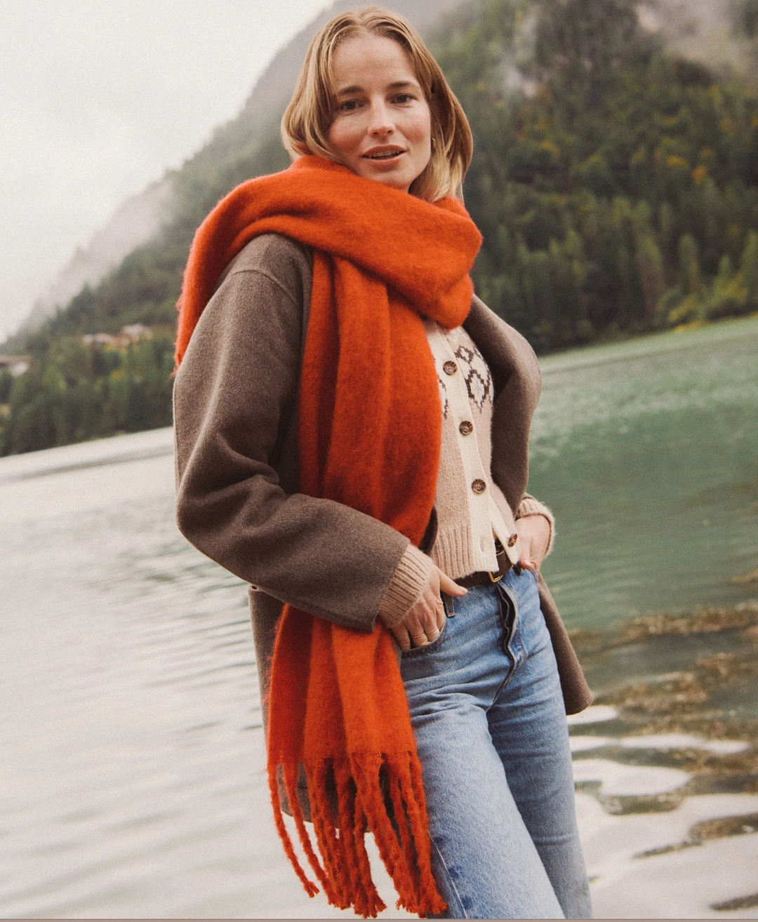 Brushed Scarf in Cherry Red