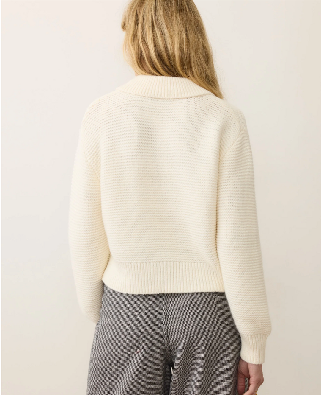 Everly Cable Knit Sweater Polo in Cream