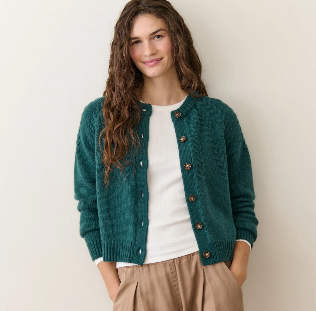 Everly Cable Knit Cardigan in Deep Sea