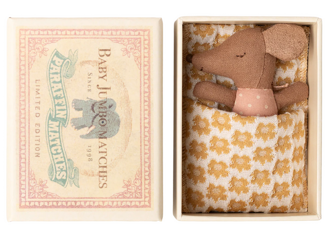 Sleepy Wakey Baby Mouse in Matchbox - Rose