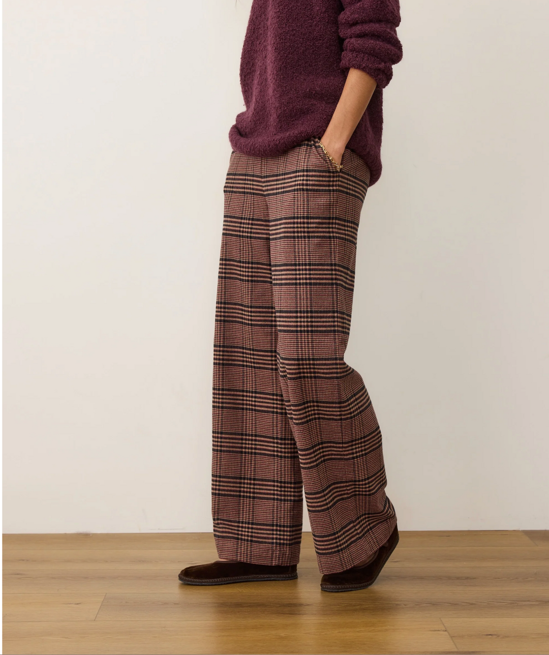 Allison Moleskin Trouser in Warm Plaid