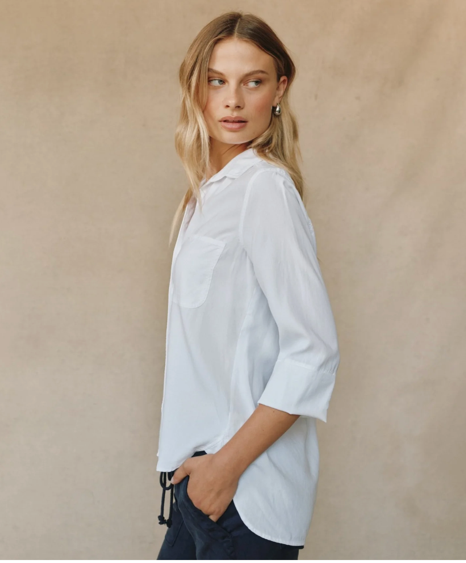 Shirt Tail Button Down in White