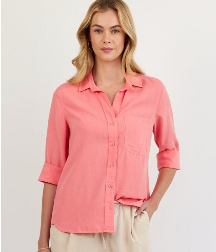 Shirt Tail Button Down in Wild Coral