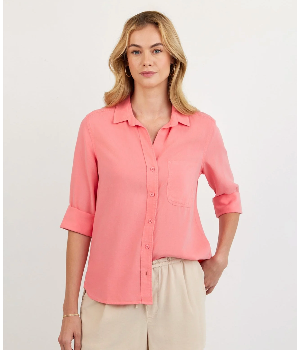Shirt Tail Button Down in Wild Coral