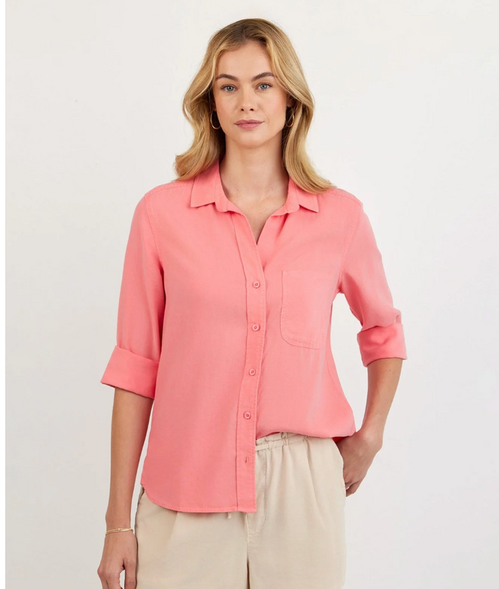 Shirt Tail Button Down in Wild Coral