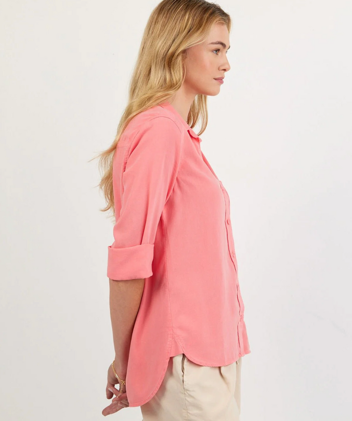 Shirt Tail Button Down in Wild Coral
