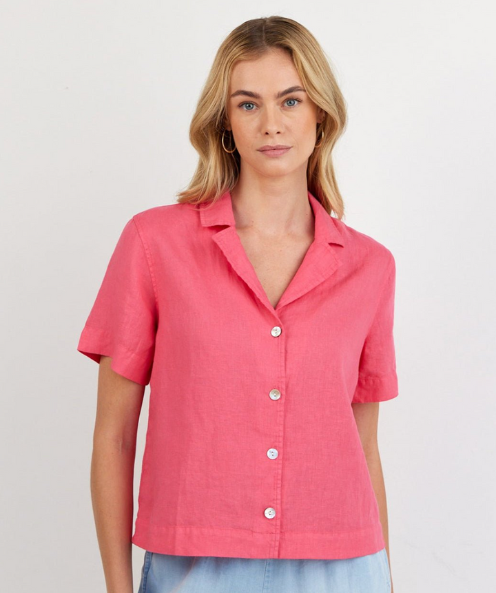 Flowy Short Sleeve Button Down in Spiced Hibiscus