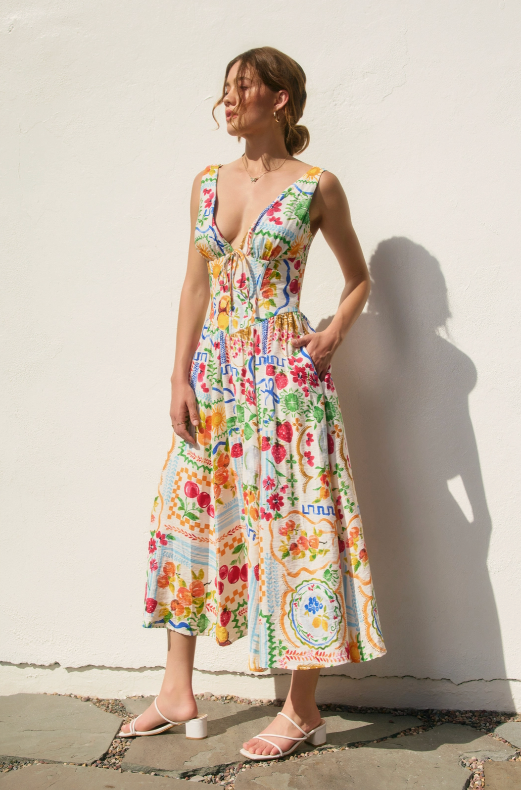 Summer Picnic Midi Dress with Corset Bodice