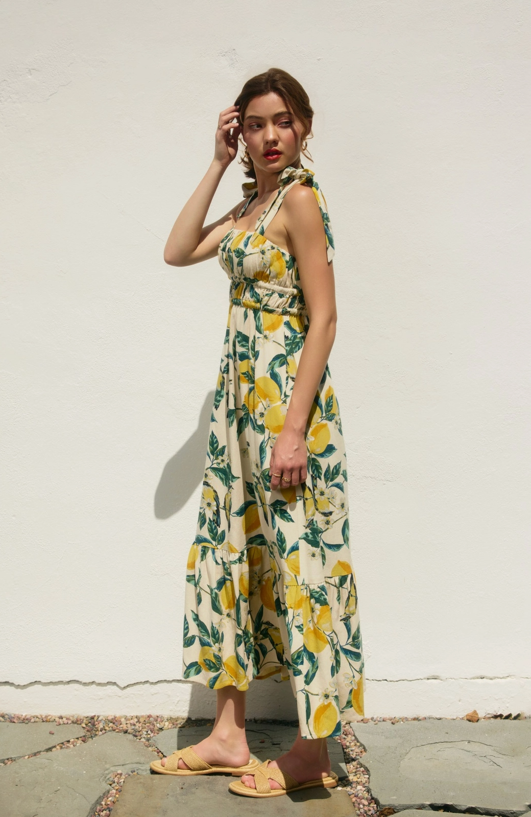 Vintage Lemonade Ribbed Tie Maxi Dress
