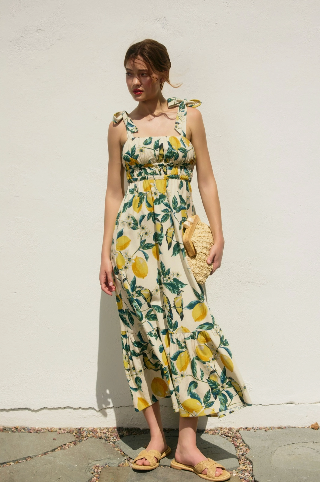 Vintage Lemonade Ribbed Tie Maxi Dress