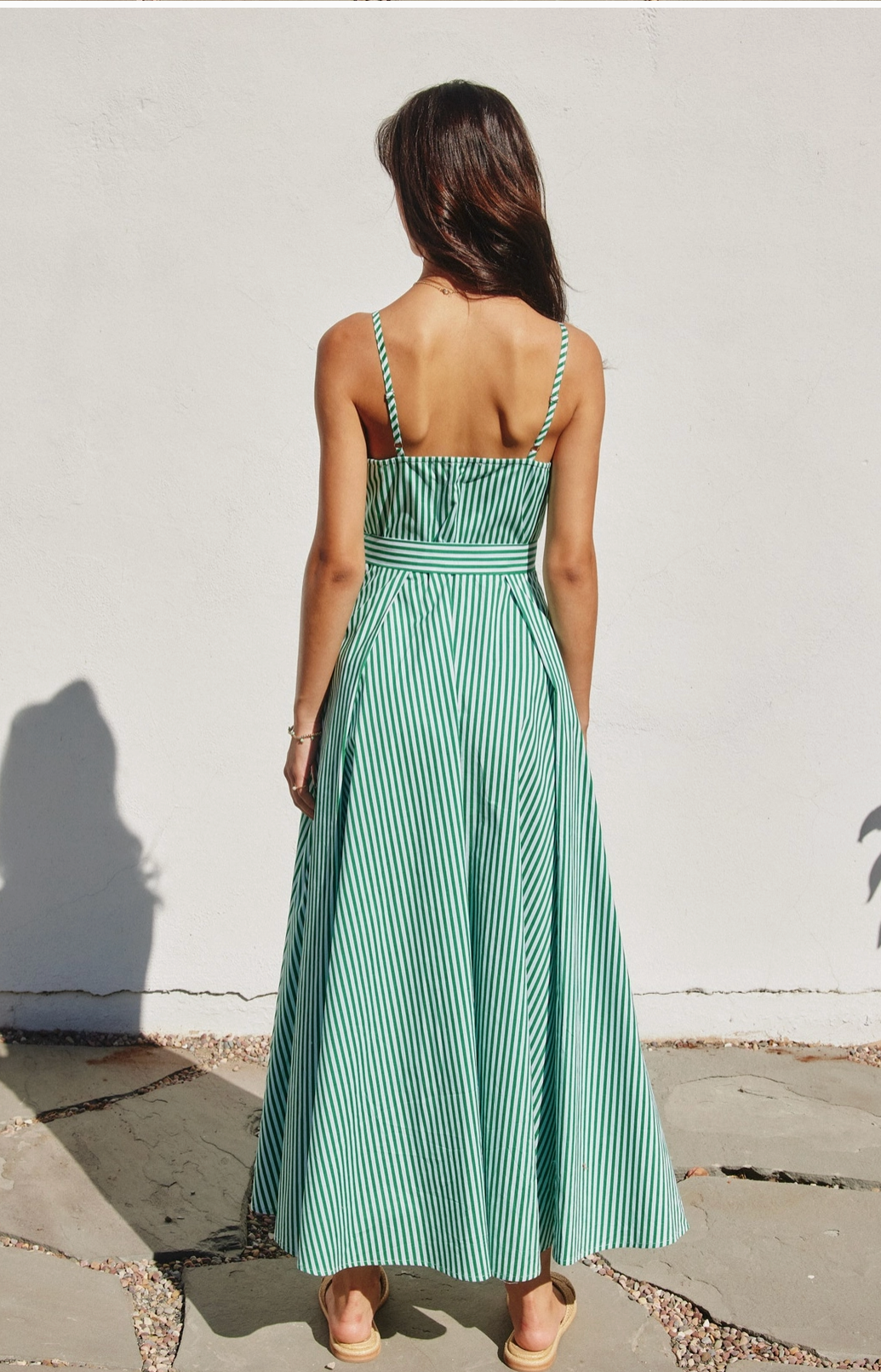 Striped Plunging Fit and Flare Dress in Kelly Green