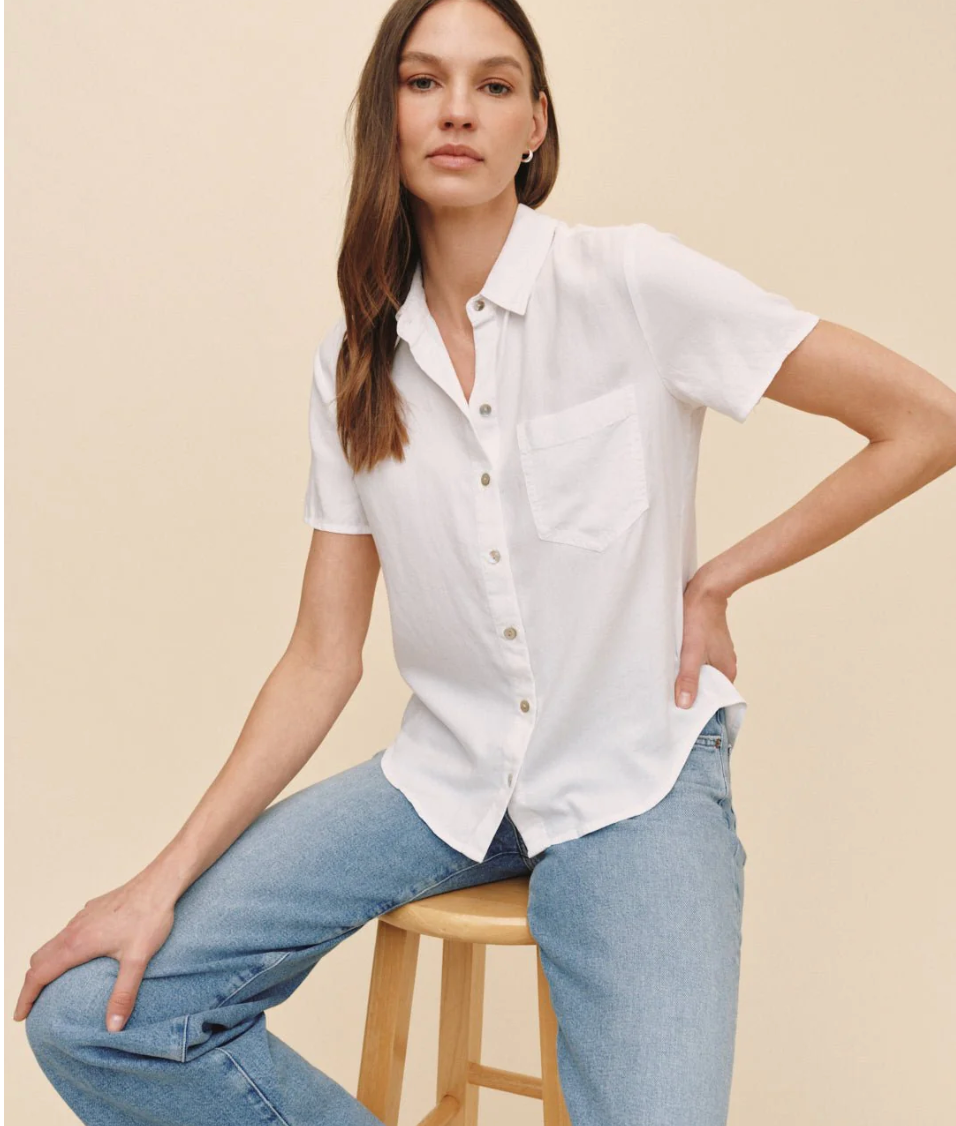 Short Sleeve Pocket Button Down in White