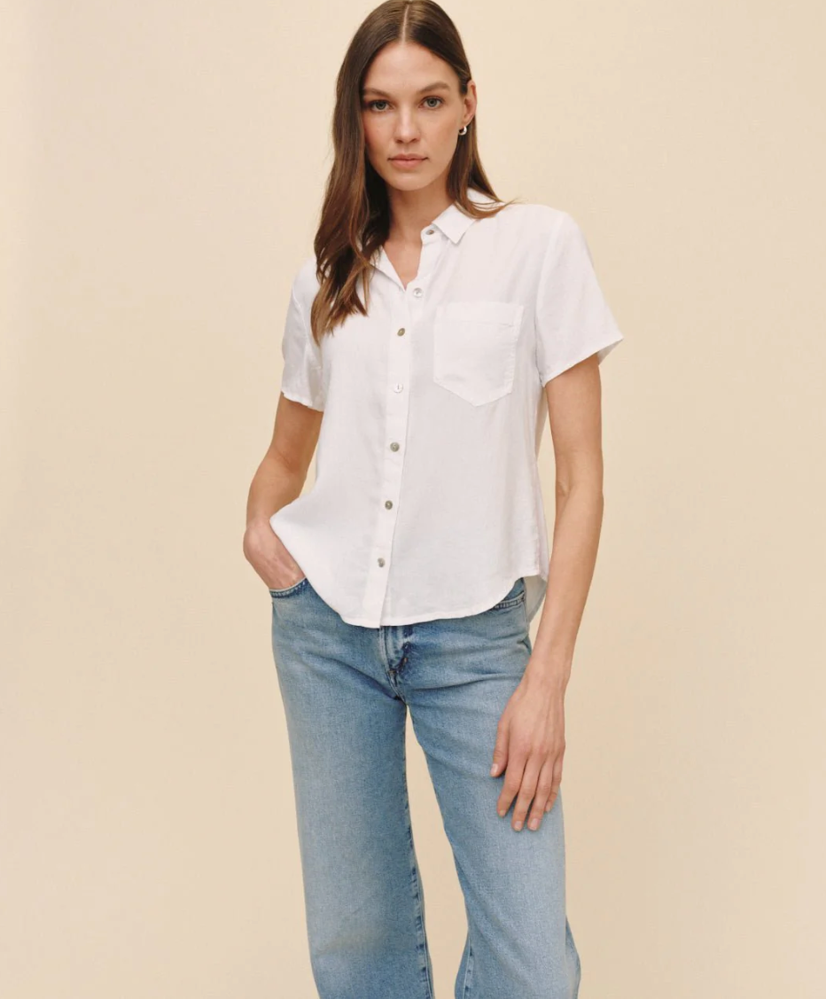 Short Sleeve Pocket Button Down in White