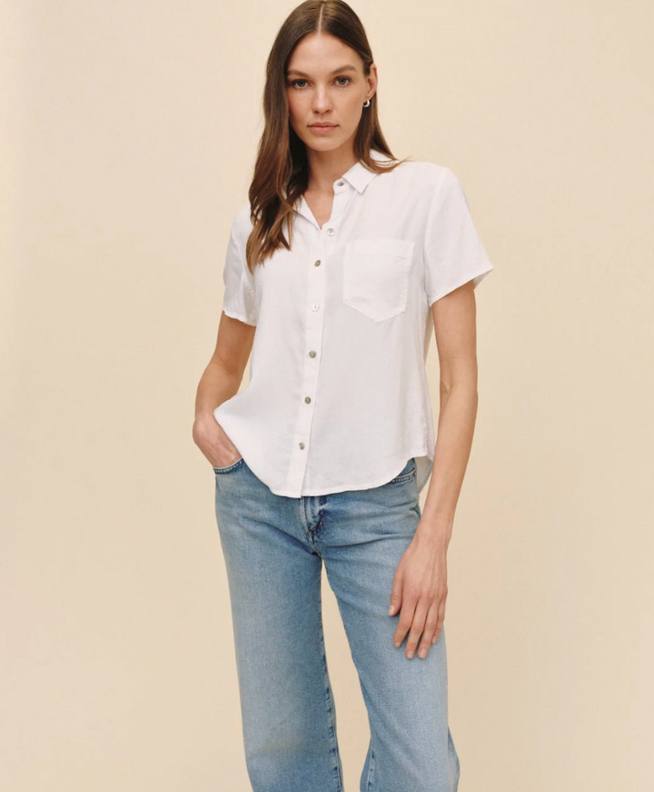 Short Sleeve Pocket Button Down in White