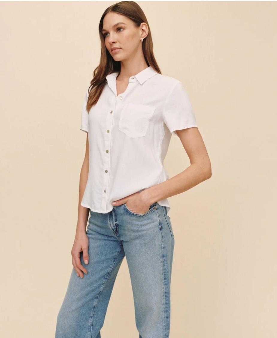 Short Sleeve Pocket Button Down in White