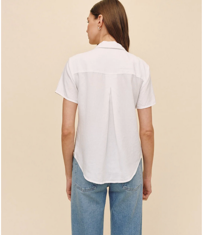 Short Sleeve Pocket Button Down in White