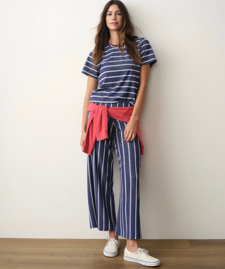 Beach Terry Wide Leg Pant, Blue &amp; White Stripe