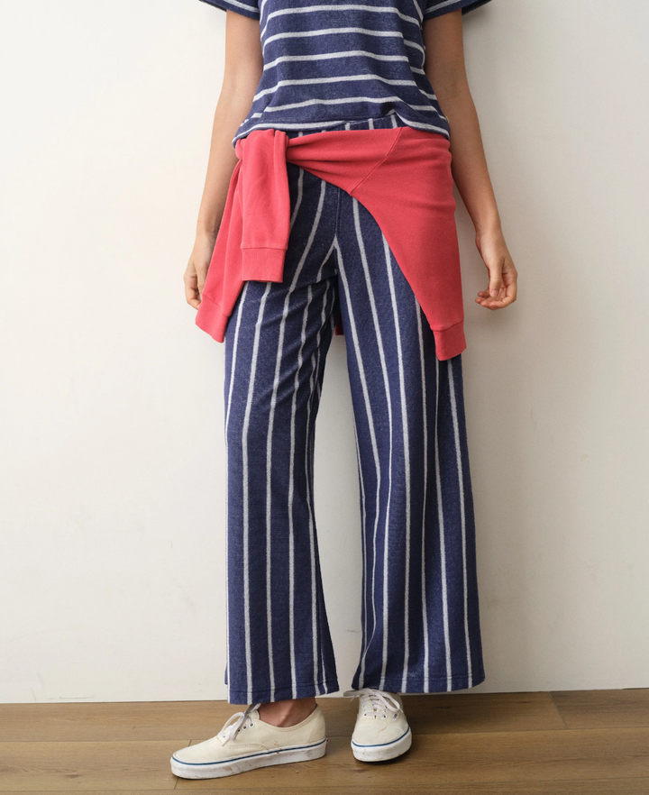 Beach Terry Wide Leg Pant, Blue &amp; White Stripe