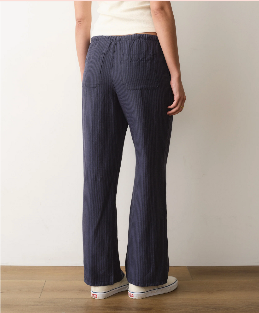 Linen Drawstring Pant, Blue Stripe
