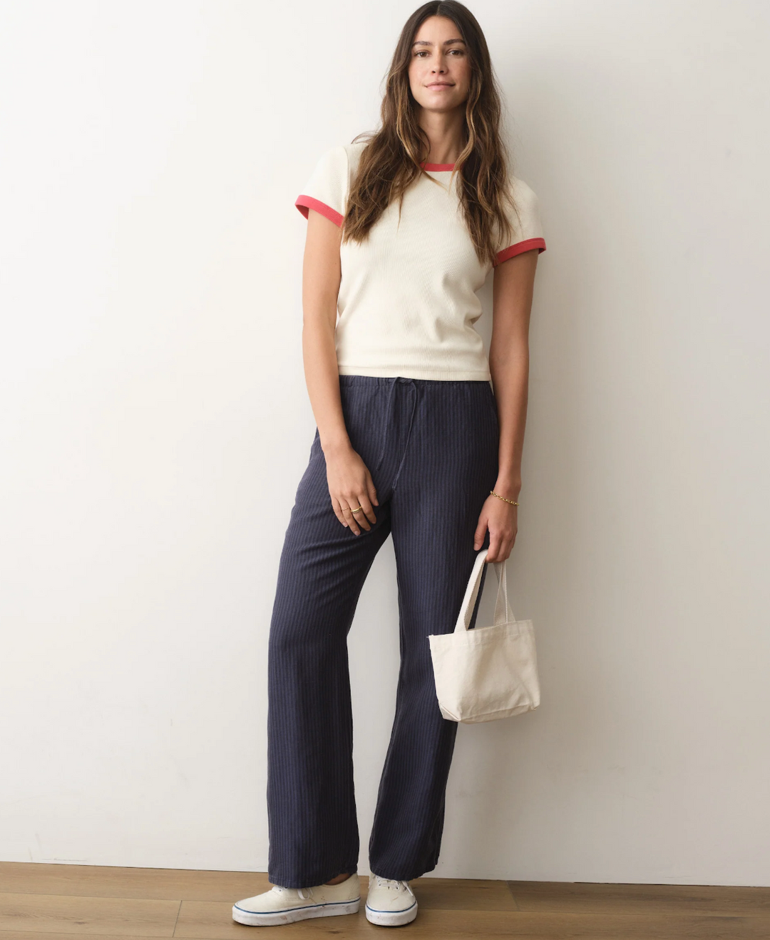 Linen Drawstring Pant, Blue Stripe