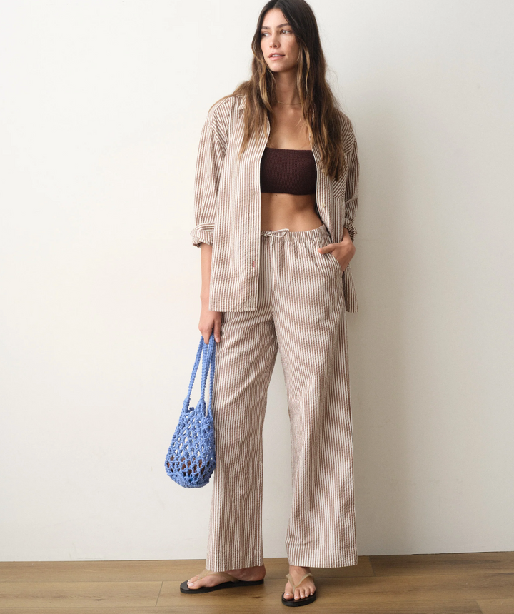 Josie Seersucker Drawstring Pant, Mocha Stripe