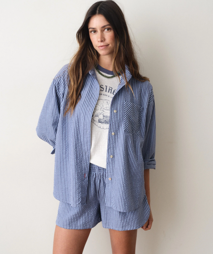 Isla Seersucker Short, Blue Stripe