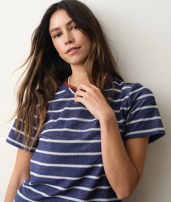 Beach Terry Crewneck, Blue &amp; White Stripe