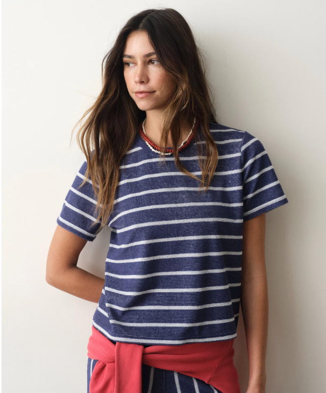 Beach Terry Crewneck, Blue &amp; White Stripe