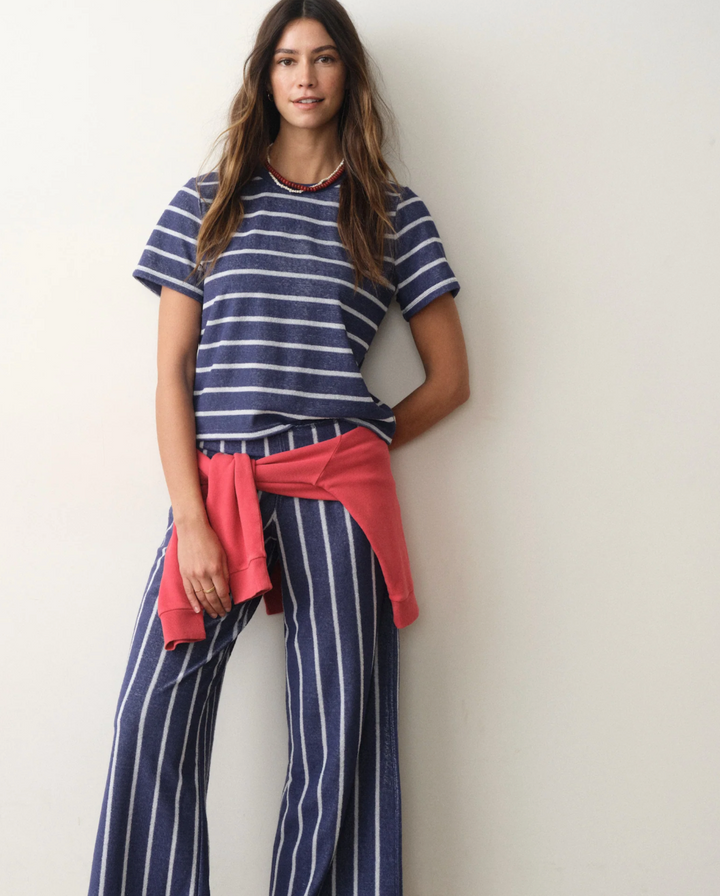 Beach Terry Crewneck, Blue &amp; White Stripe