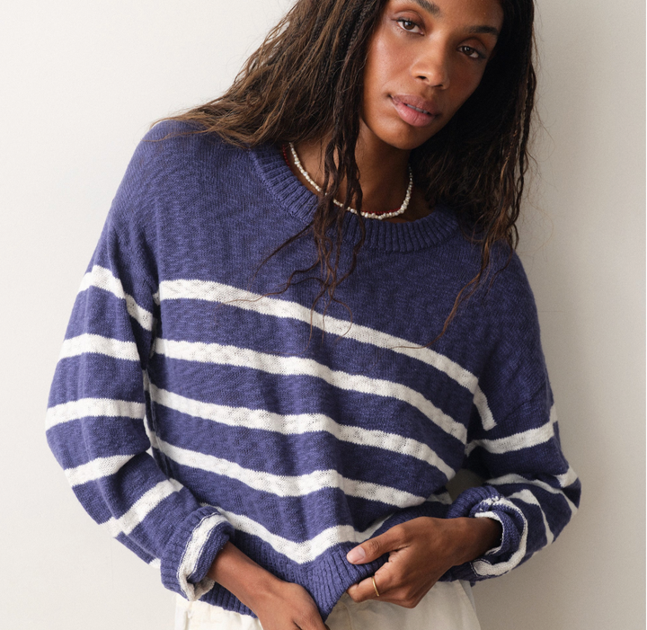 Seabreeze Crewneck Sweater, Navy &amp; White Stripe