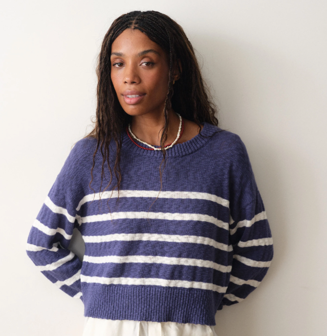 Seabreeze Crewneck Sweater, Navy &amp; White Stripe