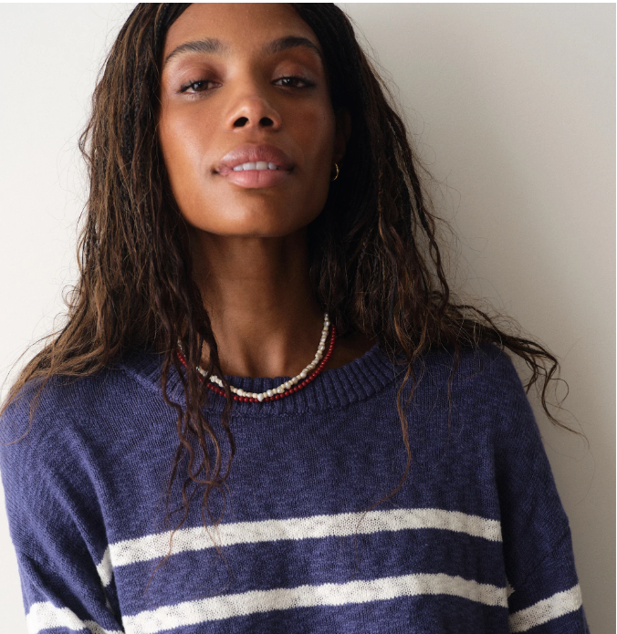 Seabreeze Crewneck Sweater, Navy &amp; White Stripe